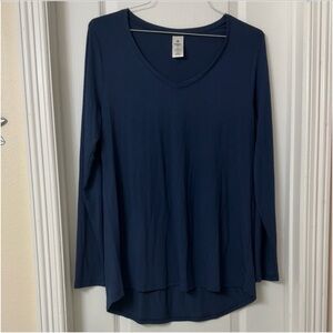 Everyday Legging Tee Blue V-Neck Long Sleeve Pullover Stretch Casual Top Size L